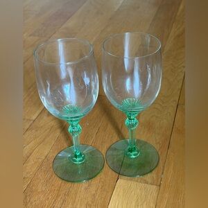 Set of 2 Heisey King Arthur Moongleam Green Goblet Wine Glasses 7 1/8”
